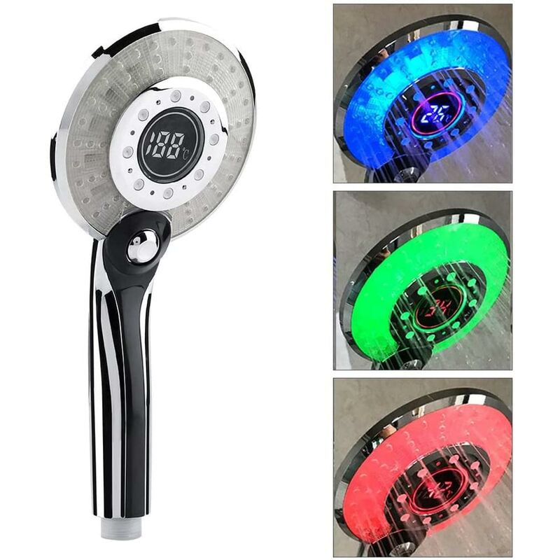 

Cabezal de ducha de mano LED de 3 colores Ducha de mano con control de temperatura con pantalla digital de temperatura Ahorro de agua 3 modos de