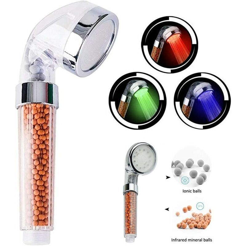 

Cabezal de ducha de mano LED , cabezal de ducha de conducto iónico negativo con control de temperatura de 3 colores, alta filtración con prevención