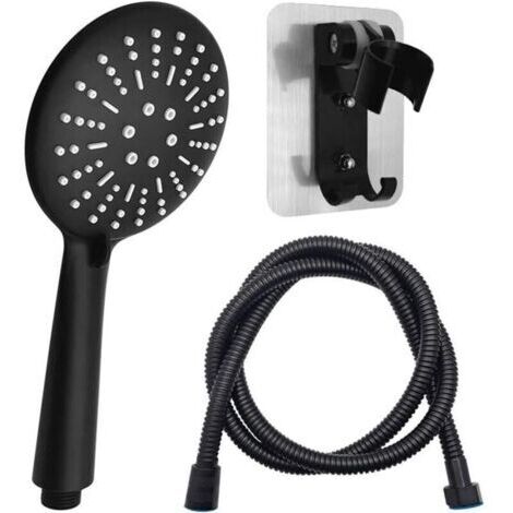 Cabezal de ducha negro, soporte de mano con tubo de 1,5 m y soporte para el soporte de mano, 3 tipos de chorro, cabezal de ducha que economiza agua, ducha multifuncional.