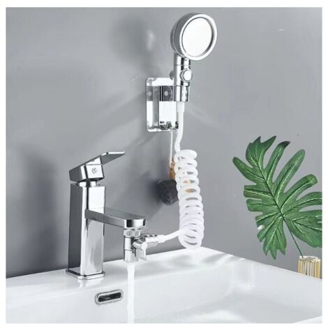 Cabezal de ducha para lavabo de baño, manguera telescópica, perfecto para lavar el cabello o limpiar lavabos y bidés.