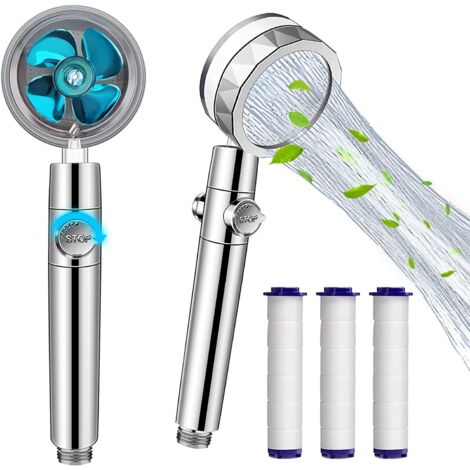 Cabezal de ducha portátil de alta presión con chorro turbo, rotación de 360°, hidrojet, 3 chorros turbo, azul, para baño, ahorra agua.