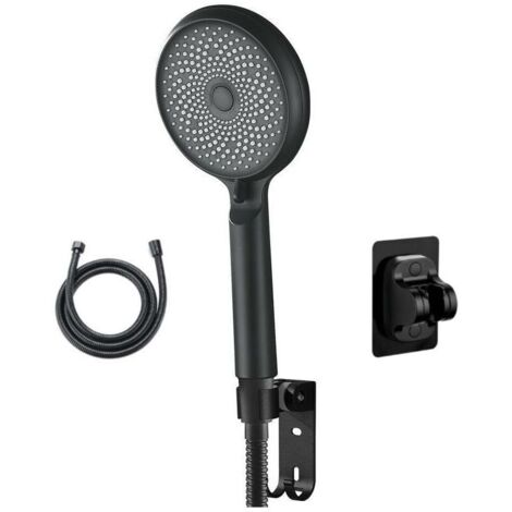 Cabezal de ducha presurizado de 324 orificios con interfaz universal. Incluye soporte y manguera de agua de 1,5 m, color negro.