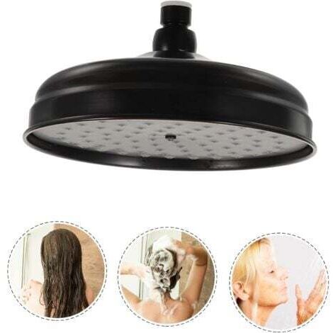 Cabezal de ducha redondo de latón antiguo de 20 cm, accesorio de baño, cabezal de ducha de repuesto, cabezal de ducha de extensión (estándar, 1/2", negro)