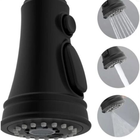 Cabezal de repuesto para grifo de cocina, rociador extensible, 3 funciones con 8 adaptadores compatibles, color negro