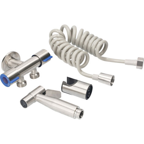 Cabezal ducha bidé portátil inox, manguera telescópica 1.5m, base pared válvula doble conexión, presión ajustable, para pañales lavables y mascotas