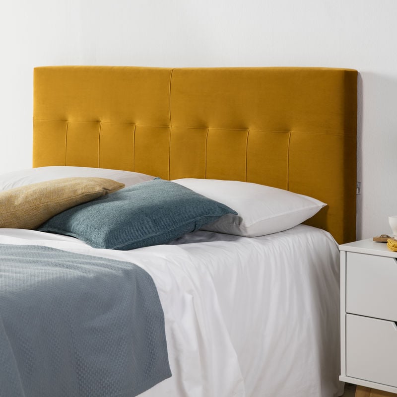 

Marckonfort - Cabecero tapizado PRAGA 160x100 cm Mostaza. para Cama 135. Terciopelo. Patas de Madera. herrajes incluidos