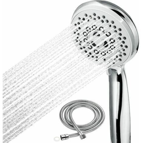 Cabezal y manguera de ducha, cabezal de ducha antical, accesorios universales, 5 modos, alta presión, ahorro de agua, ducha de baño de ABS + acero inoxidable.