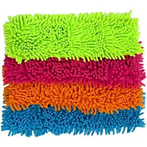 Cabezales de repuesto de microfibra para fregona, para uso en seco y húmedo, superabsorbentes (paquete de 4: 1 rosa, 1 verde, 1 naranja, 1 azul)