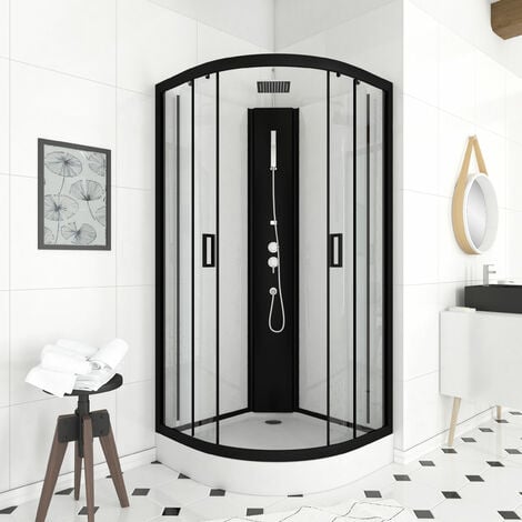 AURLANE Cabier de ducha LIFT UP Negro 1/4 círculo 85x85x235cm