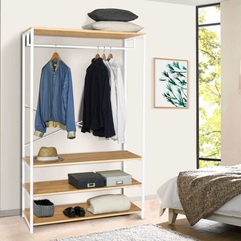 Cabina armadio grande L. 100 cm DETROIT design industriale legno e metallo bianco