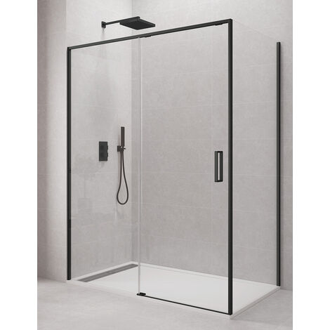 Cabina - Box doccia angolare ALLSTONE CETUS 1+1 con lato fisso, senza profilo inferiore 140x80 cm profilo Nero