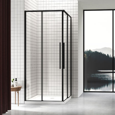Cabina Box Doccia Nero 70x120 cm Scorrevole trasparente con Anticalcare  Lux