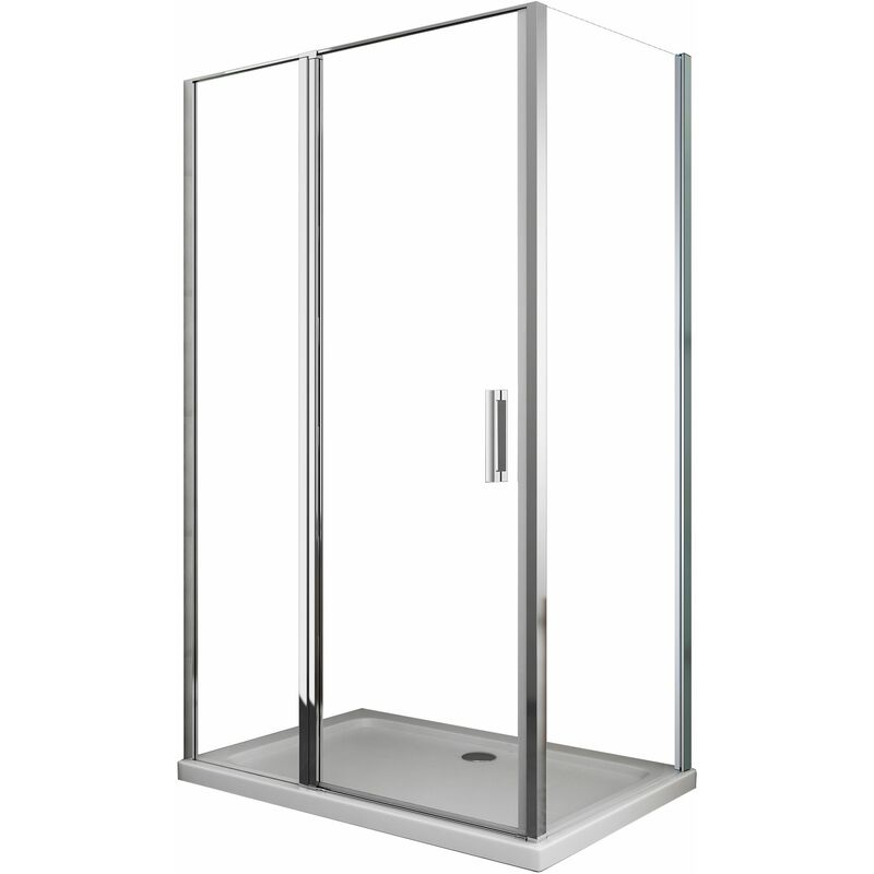 

Cabina de ducha angular de 6 mm pared lateral fija y cara frontal compuesta por pared + puerta batiente - 66.5-69 fija x 97-100 pared + batiente (35