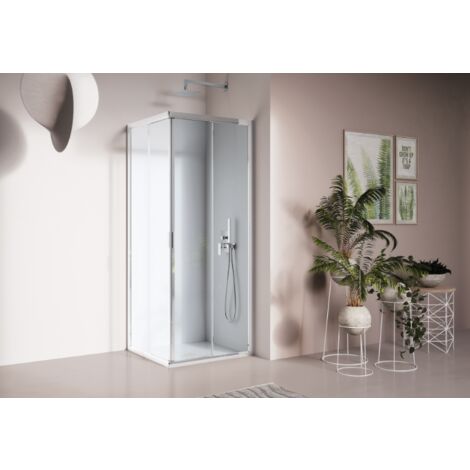 Cabina de ducha cuadrada de 100x100 cm con perfilería de aluminio cromado y acabado panel transparente - America 4