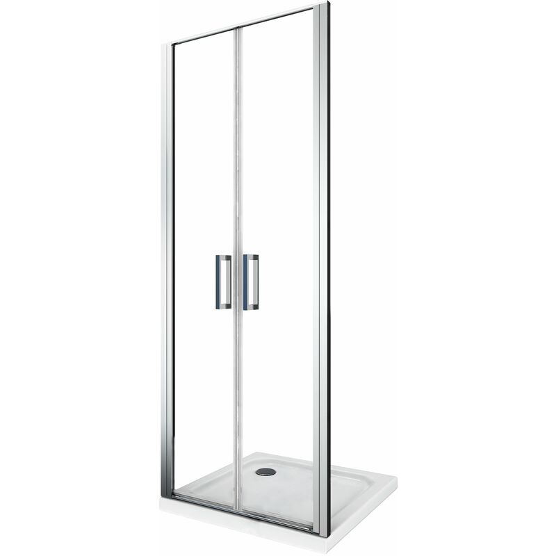 Puerta de ducha de vidrio de 6 mm con apertura batiente saloon hacia dentro y hacia fuera. Altura 190 cm 112-115