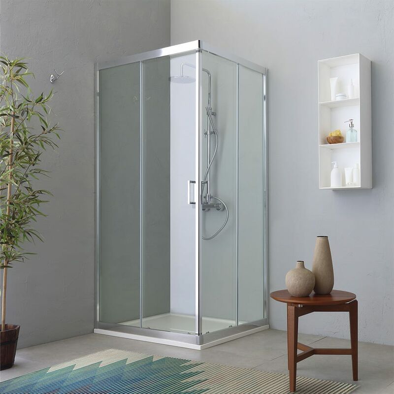 

Cabina De Ducha De Esquina Con Dos Puertas Corredizas Transparente Perfil Plano 80X100