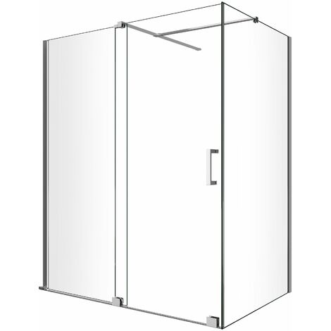 Cabina de ducha en esquina con panel lateral fijo y puerta frontal corredera sin marco H 200 en cromo transparente Cm 70 (68-70) x 150 (146-151)