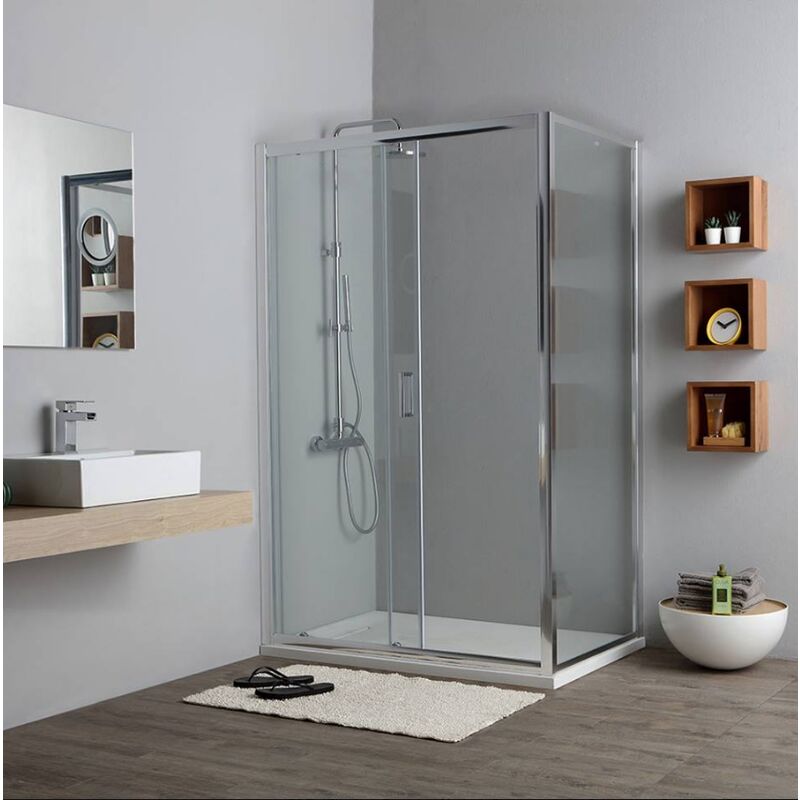 

Cabina De Ducha Fija De 120X80Cm Y Puerta Corrediza Transparente Jade Nuevo