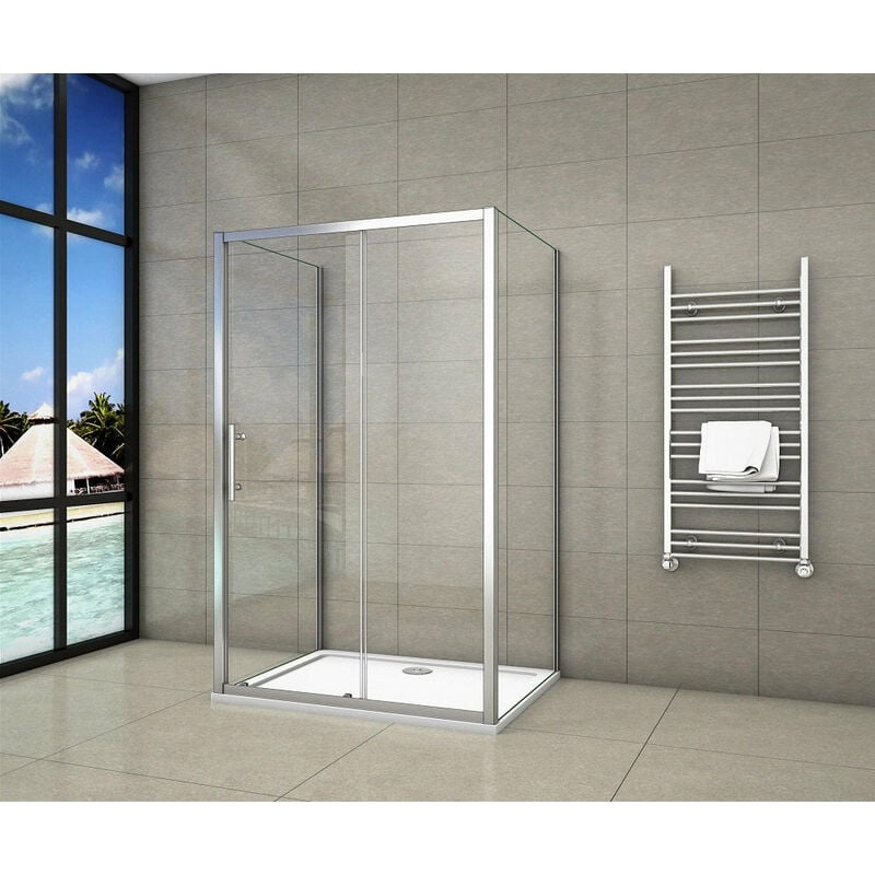 

Cabina de Ducha Mampara Baño Rectangular Puerta Corredera con dos Panales de Vidrio Templado 5 MM 100x70x70x185cm