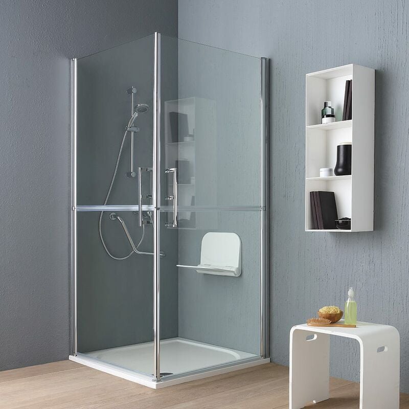 

Cabina De Ducha Para Personas Mayores Con Discapacidad 90X90 En Vidrio Con Apertura De Doble Bisagra