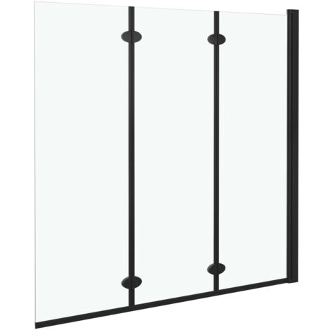 Cabina de ducha plegable Mampara de ducha de 3 paneles Cabina de bañera Mampara de ducha Baño Interior del hogar ESG 130 x 138 cm negro 020003139