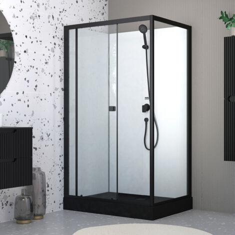 Cabina de ducha rectangular 110x80 - Puerta corredera - Plato negro mate