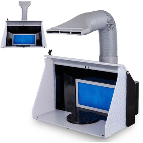 Cabina de pintura para modelismo de gran tamaño con aerógrafo y luz LED de potencia ajustable.