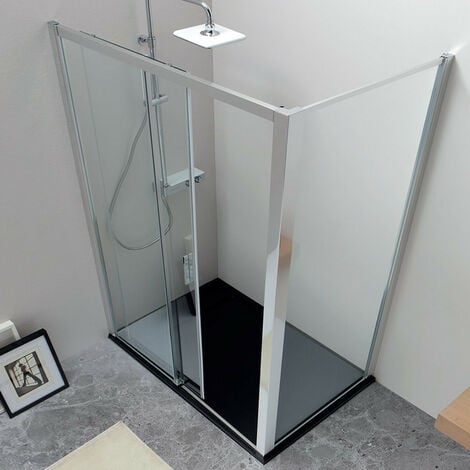 Cabina Doccia Angolare 70 x 120 cm - Lato Fisso + Anta Scorrevole - Cristallo Temperato 6mm - Reversibile