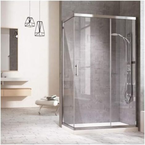 Cabina doccia rettangolare con un pannello laterale fisso e un pannello frontale con un pannello scorrevole Trasparente 75X150CM