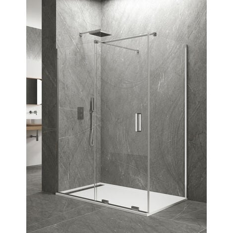 Cabina - parete doccia angolare ALLSTONE KERES 1+1 Con lato fisso, senza profilo inferiore o superiore, Vetro da 8 mm 140x80 cm barra di stabilizzazione Perpendicolare