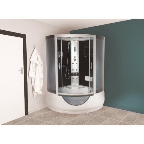 Cabine bain douche hydromassante FARO - Avec silicone - 1/4C 135cm - Gris