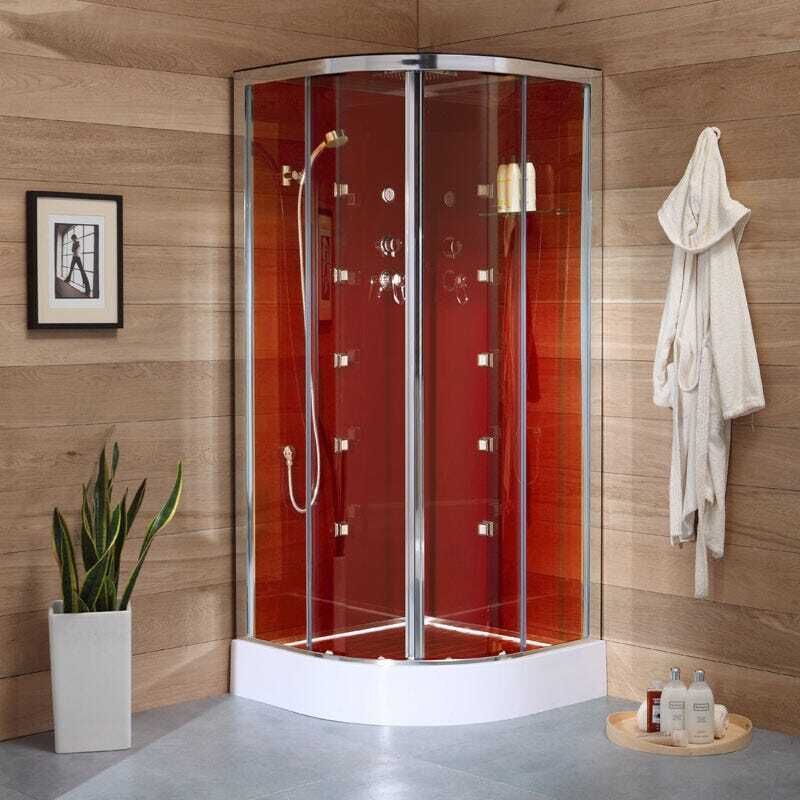 Kiamami Valentina - Paroi Box De Douche Avec Hydromassage 90X90 Semi-Circulaire Cosmo