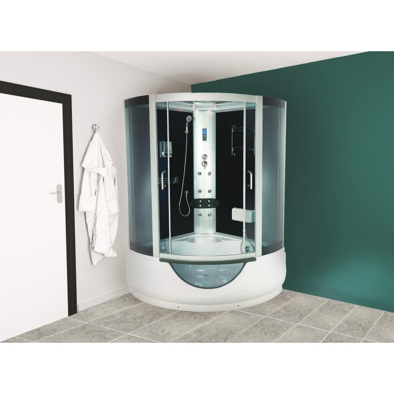 Ondee - Cabine bain hydromassante faro - Avec silicone - 1/4C 135cm - Gris - En kit