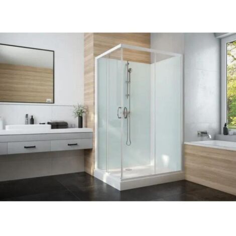 Cabine de douche 100x80cm IZIGLASS 2 rectangulaire portes d'angle coulissantes verre transparent - Leda