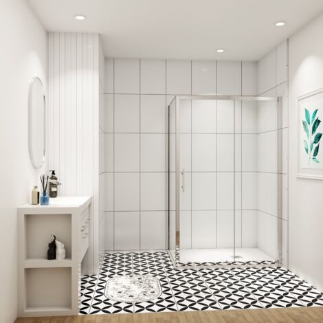 Cabine de douche 110x100x190cm porte de douche coulissante verre transparent