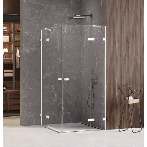 Cabine de douche 110x120cm 2 portes pivotantes,SANTORINI WHITE, blanc,acces d'angle