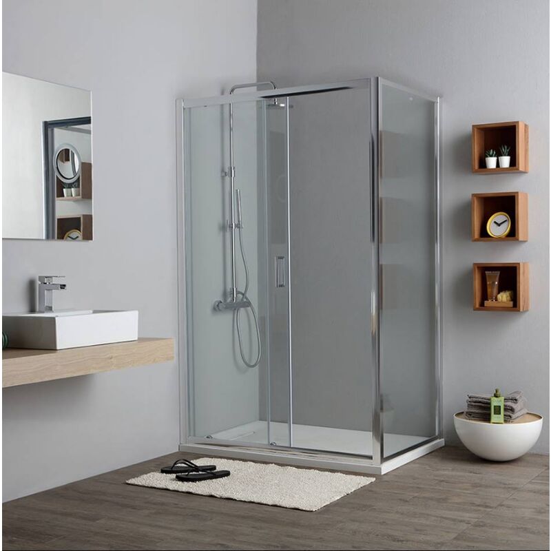 Kiamami Valentina - Paroi De Douche 120X80cm Côté Fixe Et Porte Coulissante Transparente New Giada