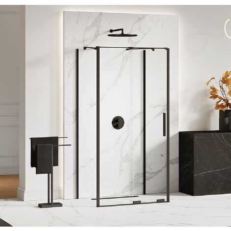 Cabine de douche  140x100 coulissante noire CANARIES NOIR, accès de face