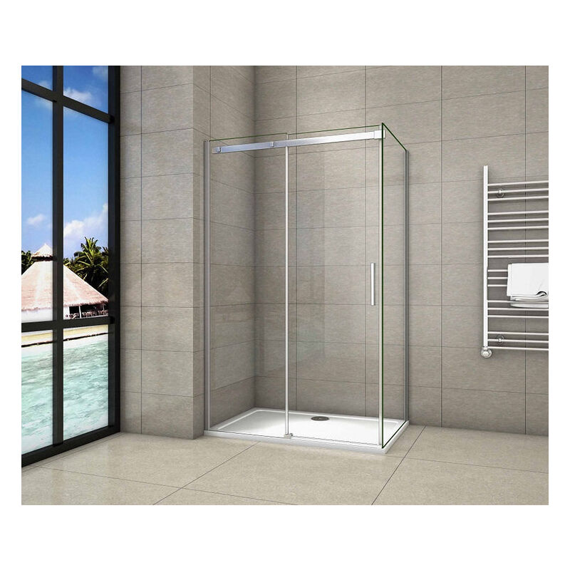 Porte de douche coulissante 150x90x195cm cabine de douche verre anticalcaire paroi de douche