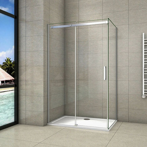 Cabine de douche 8mm en verre anticalcaire AICA porte de douche coulissante plus une paroi de douche latérale