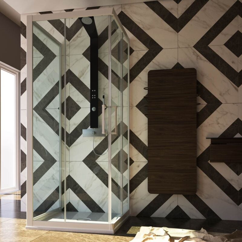 Cabine de douche 3 côtés verre et pvc blanc h 200 mod. Lite porte de douche + 2 parois latérales 70x100x70 cm transparent