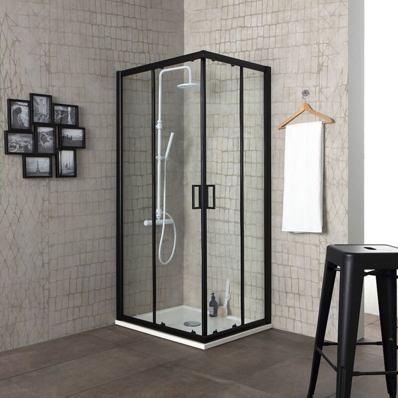 Cabine de douche 70x70 cadre noir mat