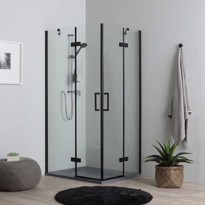 Kiamami Valentina - Paroi De Douche 80X100 H190 Noir Mat Porte Battante Sans Cadre London