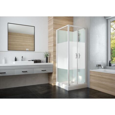 Cabine de douche 80x80cm IZIGLASS 2 carrée portes battantes verre opaque central - Leda