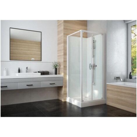 Cabine de douche 80x80cm IZIGLASS 2 carrée portes battantes verre transparent - Leda