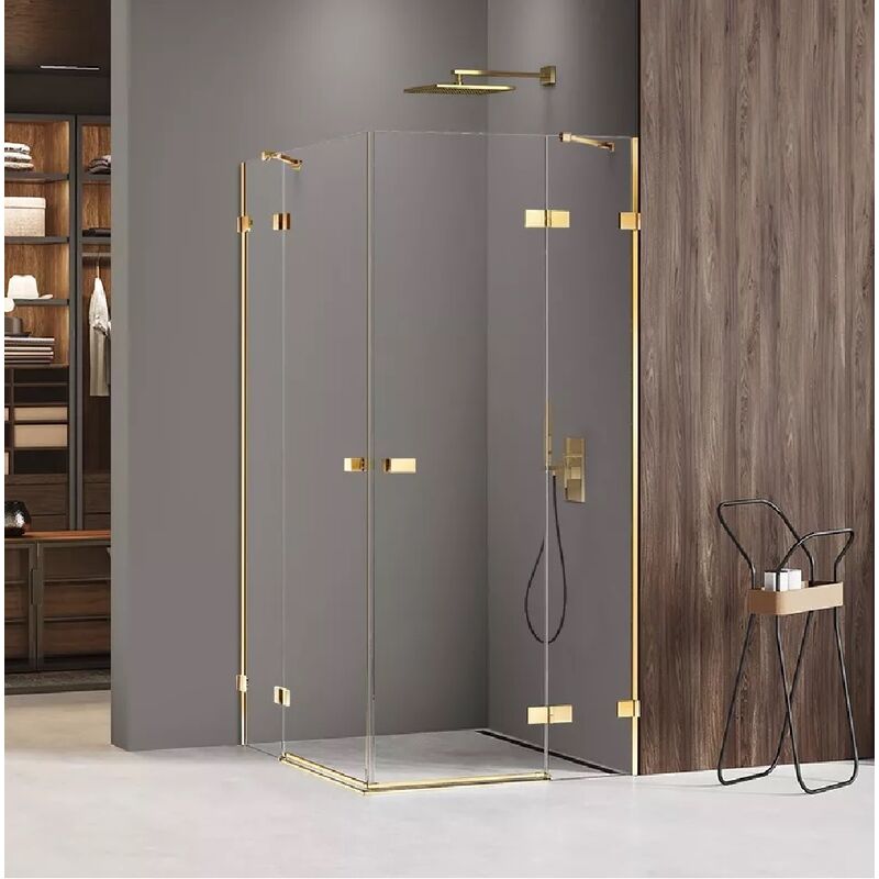 Otitec - Cabine de douche 90x110cm 2 portes pivotantes,MIAMI gold, doré,acces d'angle