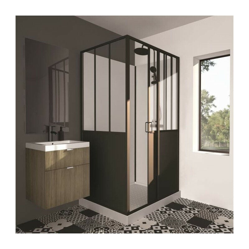 Cabine De Douche 90x120x220 Style Industriel Noir