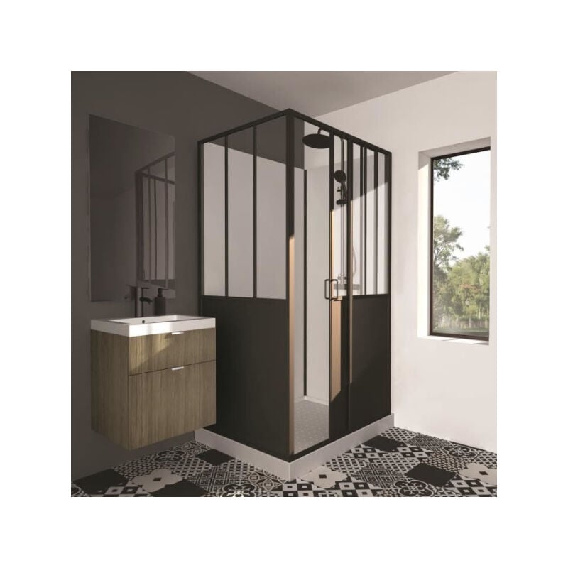 Cabine de douche 90X120X220 style industriel noir