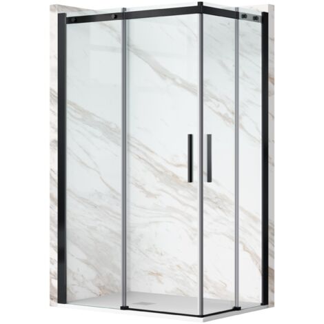 Cabine de douche 90x90 cm coulissante en 6mm verre trempé anticalcaire, profils noirs