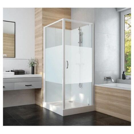 Cabine de douche 90x90cm IZIGLASS 2 carrée porte pivotante verre opaque central - Leda